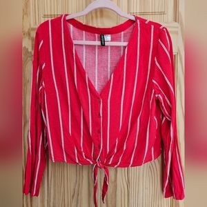Divided by H&M Red White Tie Front Crop Top